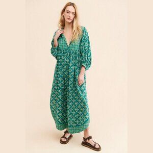 Free People Hazy Maisy Maxi Dress | Green Floral Boho Maxi Dress | Size [XS]